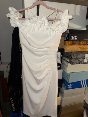 Xscape White Ruffle-Trim I Midi Dress